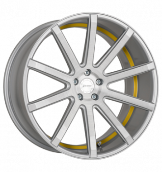 Corspeed, Deville, 9x21 ET40 5x108 73,1, silver-brushed-Surface/ undercut Colour Trim gelb