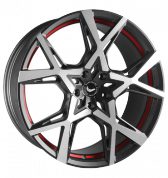 Barracuda, Project X, 10x22 ET45 5x127 71,6, black brushed Surface undercut Trimline red