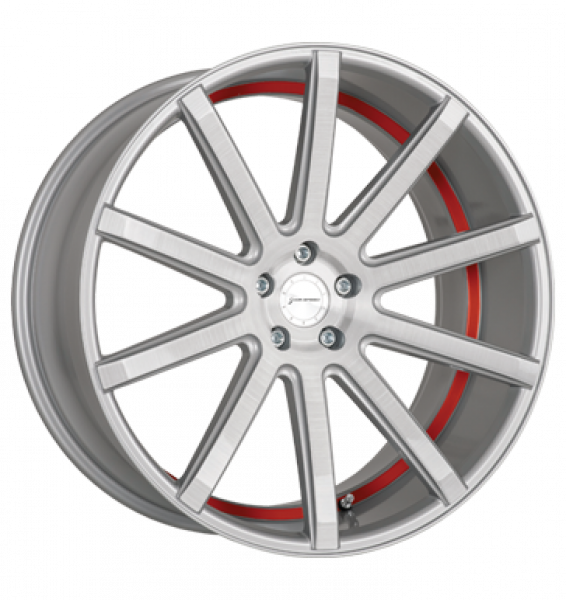 Corspeed, Deville, 9x21 ET40 5x108 73,1, silver-brushed-Surface/ undercut Colour Trim rot
